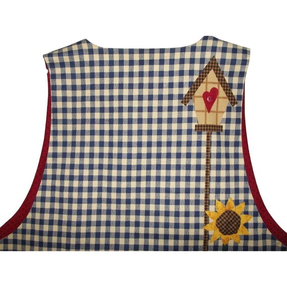Retro Vest Womens Medium handmade Sunflower plaid Patchwork Country Primitive - Picture 5 of 9